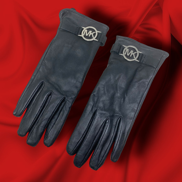 Vintage Y2K Michael Kors Logo Black Leather Driving Length Gloves Sz M Lined - Picture 1 of 4